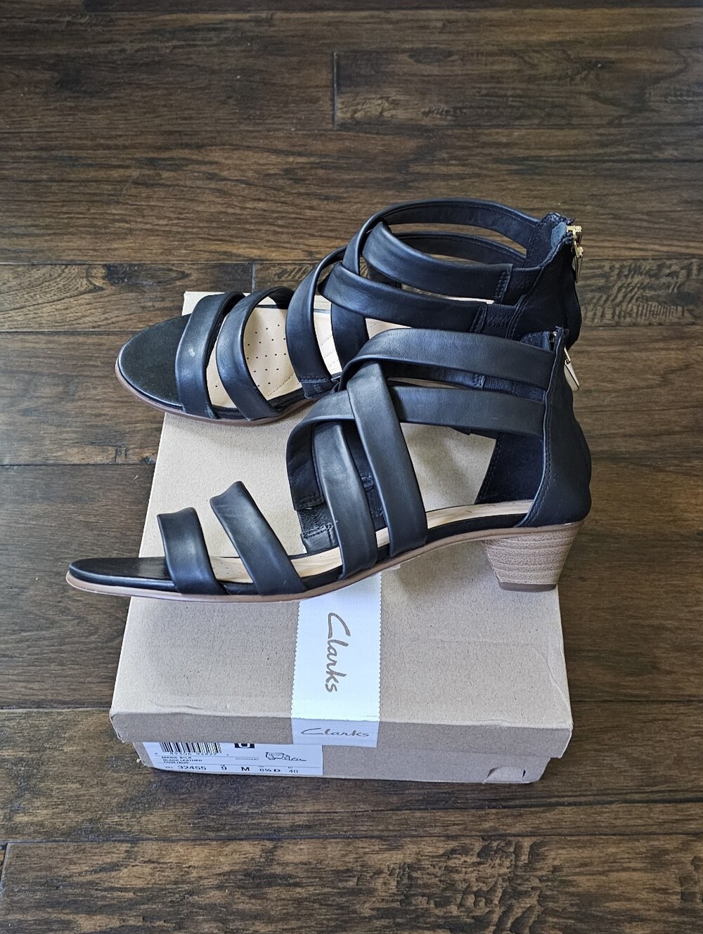 Clarks Black Strappy Kitten Heel Sandals 9